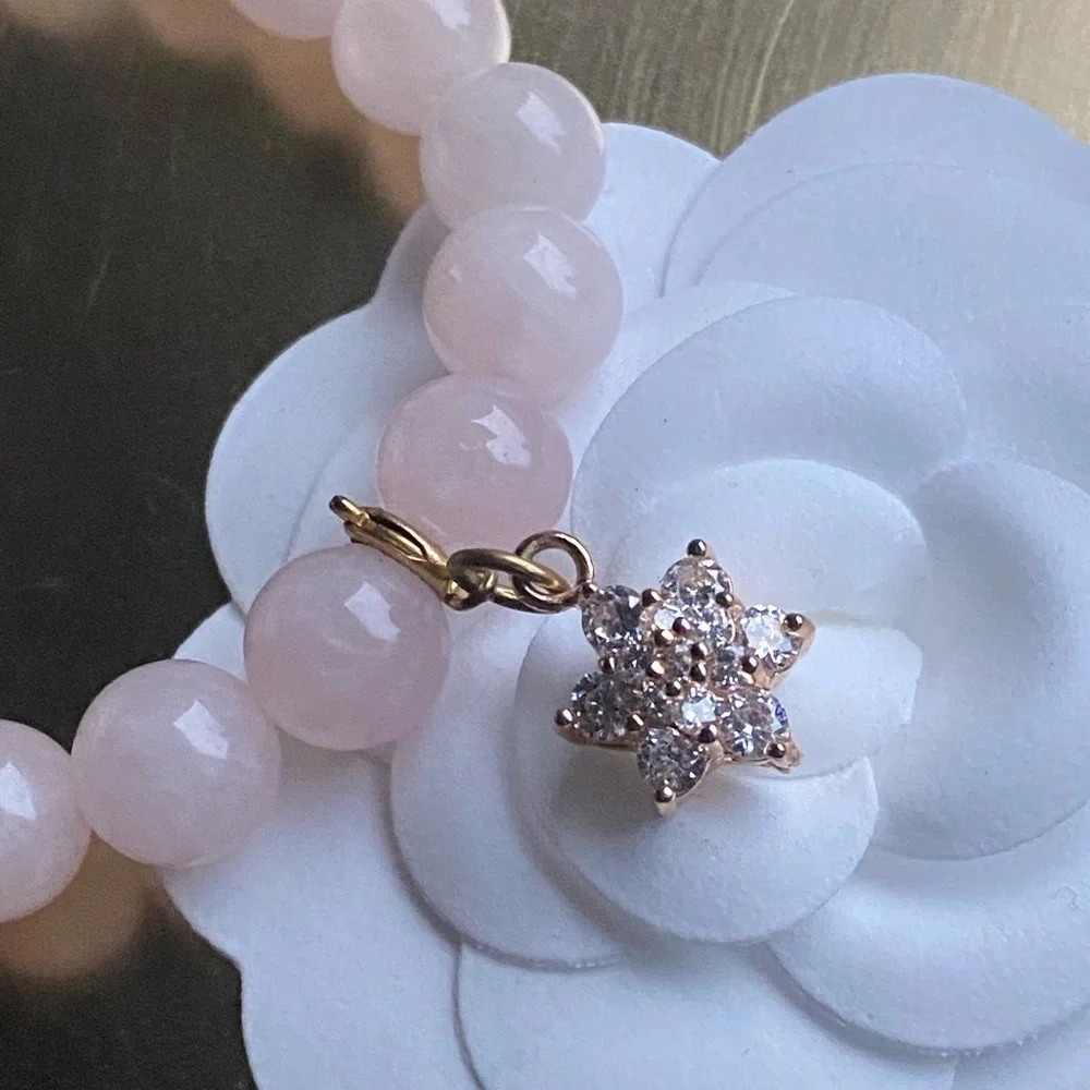 Genuine rose Quartz bracelet with removable flower charm_2